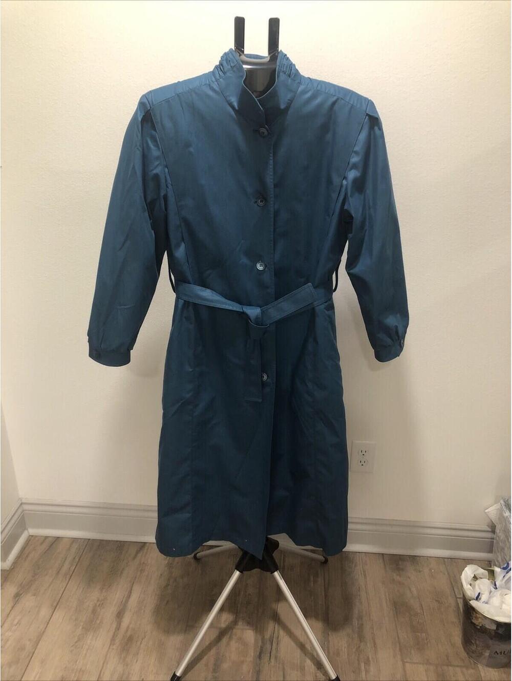 Vtg London Fog Teal Trench Maxi Coat with Removable Liner Sz 10 Petit Thinsulate